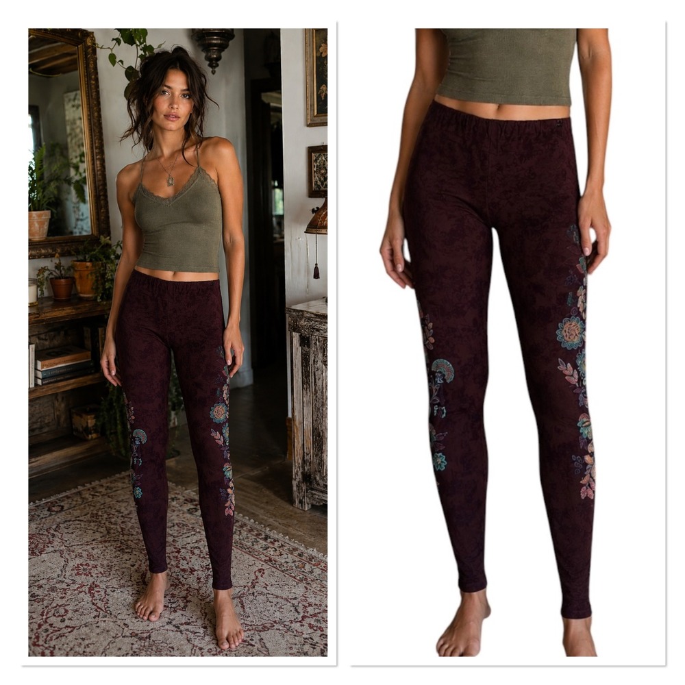 Sundance Purple Floral Embroidered Pull On Leggings Pants Boho Lounge Cozy XL